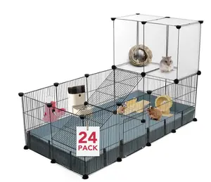 24 Panels Small Animal Playpen,Pet Playpen,C&C Cage for Guinea Pigs,Puppy Play Pen,Bunny Playpen,Indoor Outdoor Portable Metal Wire Yard Fence with Waterproof Mat