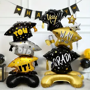 2-Pack Freestanding Mortarboard Balloons — Giant Graduation Celebration Foil Balloons with Bases — Ideal for College Graduation Parties, Degree Conferral Ceremonies, and Graduation Season Home Decor