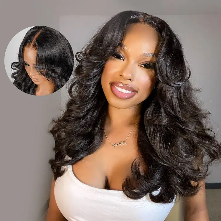 Mscoco Hair Face-Framing Curtain Bangs Body Wave Glueless 6×5 Pre-Cut HD Lace Wig Human Hair Wig With Layers