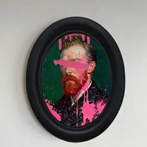 1count，Van Gogh Inspired Gothic Frame - 6.8x8.7 Inch Oval Wall Art with Vibrant Pink & Paint Splatter Design, 3D Oval retro Wooden Frame Photo Frame -  Wall Decor with Black Frame,Display Plaque,Perfect for Home & Office Holiday Decor, Home Decoration