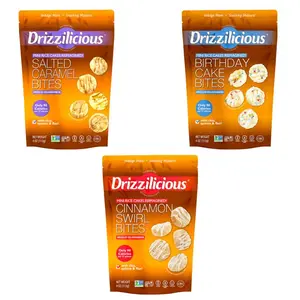 Drizzilicious Mini Rice Cakes 3 Pack – Salted Caramel, Birthday Cake & Cinnamon Swirl | 4 oz Bags | Vegan Gluten-Free Snack with Quinoa, Chia & Flax