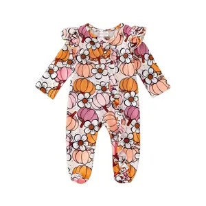 Baby Girl Pumpkin Daisy Ruffle Footie