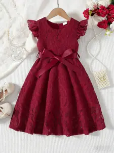 Coviviky Girls' Elegant Lace Ruffle Dress with Satin Bow Belt, Perfect for Parties, Weddings, Birthdays, Multiple Colors Available