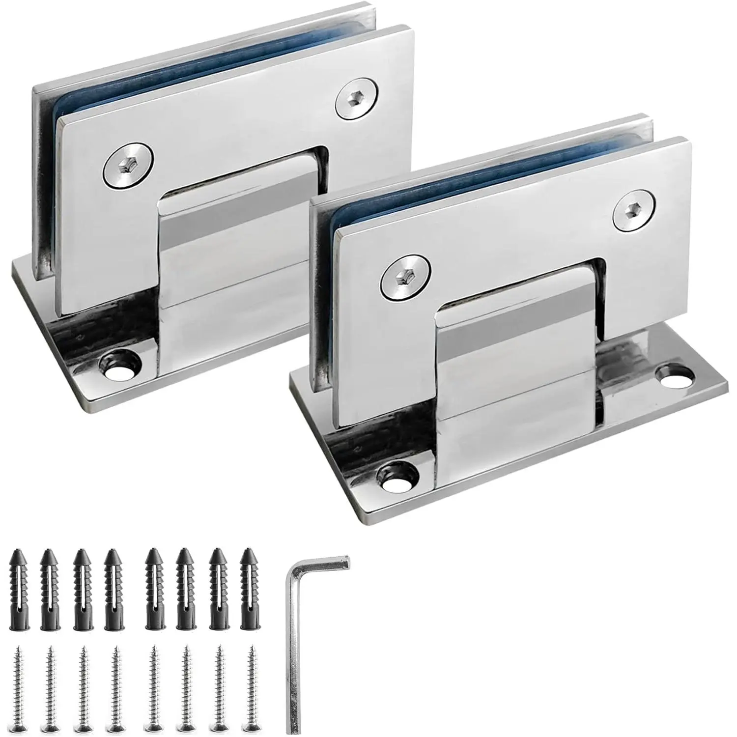 2 Pcs Frameless Glass Shower Door Hinges, 90 Degree Glass to Wall Door HingesHeavy Duty, 304 Stainless Steel Glass Shower Door Hinges Mirror Polishing for 8-12mm