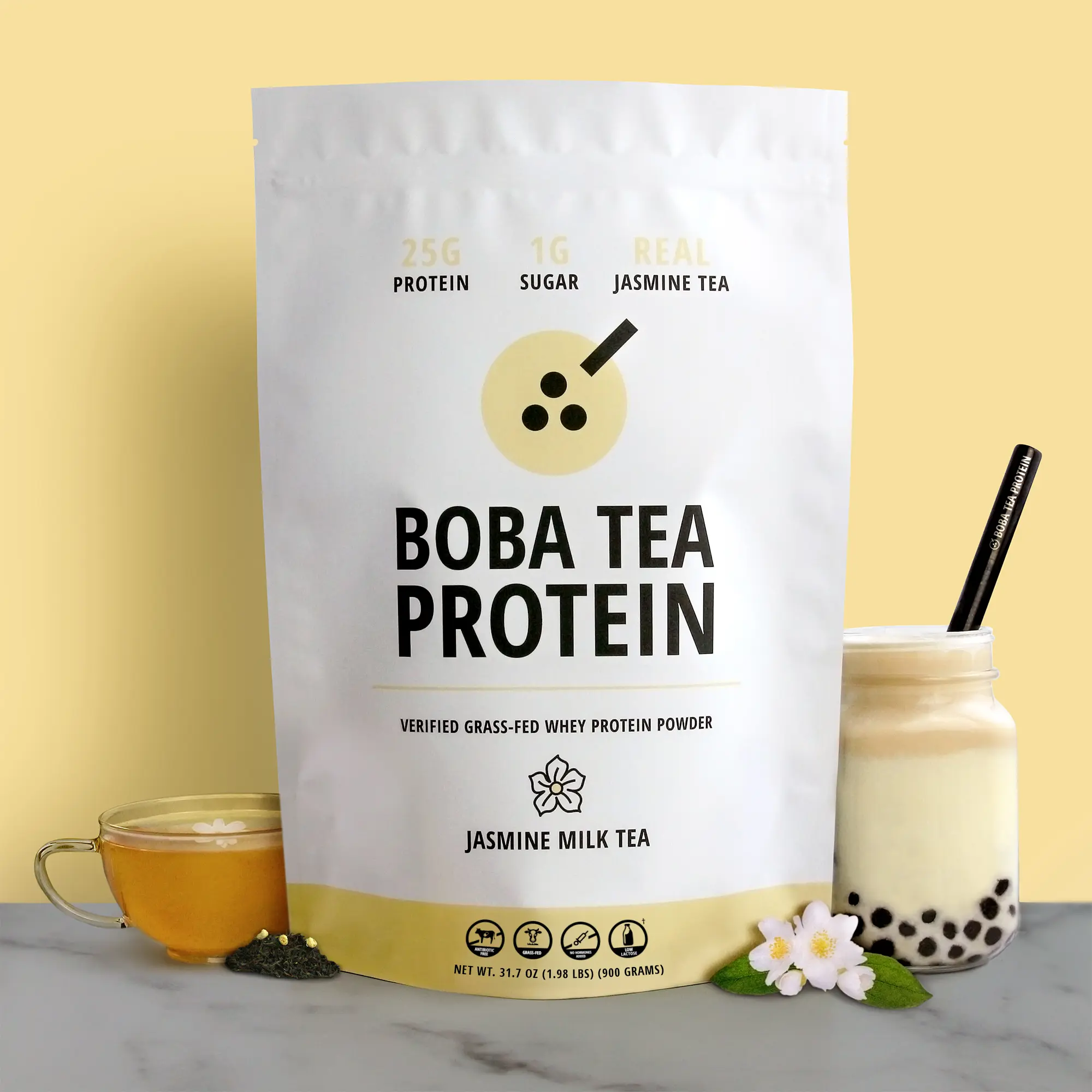 Jasmine Boba Tea Whey Protein Beverage Powder - High Protein, No Added Sugar, Natural Coconut Oil, Antioxidant, Authentic Boba Taste, Food Grade Fitness Supplement for Dairy Enthusiasts