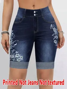Printed Legging, Non-Denim Fabric, Floral Print, Short Skinny Trousers, Summer Fashion, Sporty & Casual, Women, Bottom