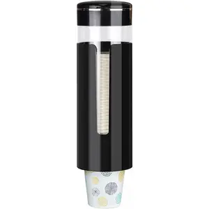 Wall Mount Pull Type Water Cooler Cup Dispenser, Fits 4-7 oz Disposable Paper and Plastic Cups, Black Cup Holder for Bathroom, Office, Break Room, Gym