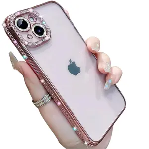 Clear Glitter Diamond Case for iPhone 11 12 13 14 15 16 Pro Max Plus | Sparkly Rhinestone with Camera Protector – Slim & Cute for Women/Girls