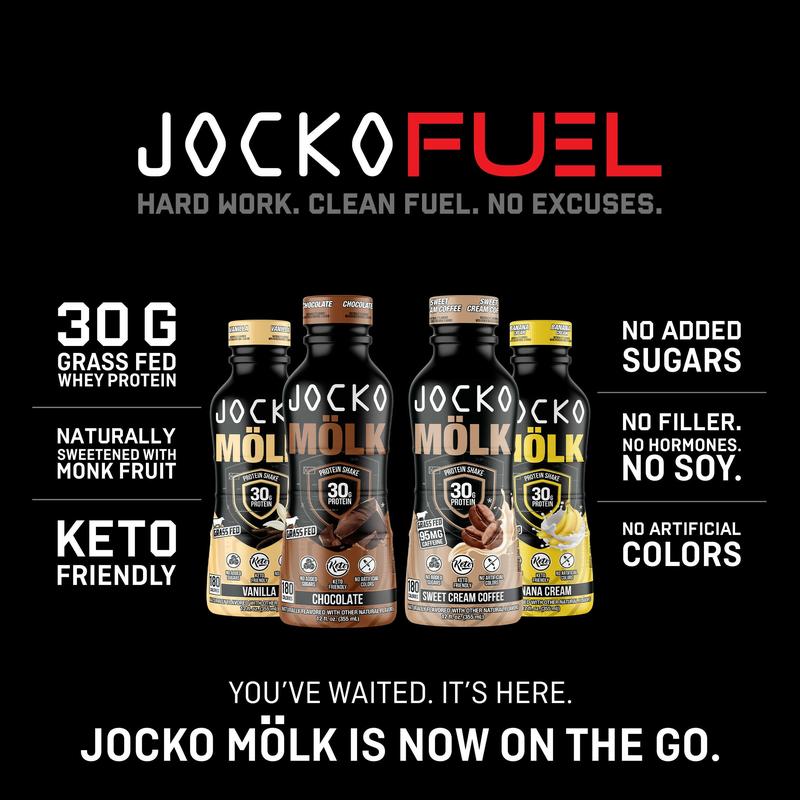 Jocko Mölk Grass-Fed Protein Shakes 30g Protein 12oz Ready-to-Drink Keto Friendly No Added Sugar 12-Pack Energy Sport Chocolate Flavor - Beverage