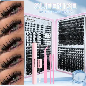 800pcs Lash Clusters for Eyelash Extension, Includes Spiky and Bottom Lashes, 40D/60D Mixed-Style Volume Lash Clusters with Glue, Tweezers and Brush, D-Curl Individual Wispy Eyelash, Wispy Volume Set, Fluffy False Eyelashes for DIY at Home