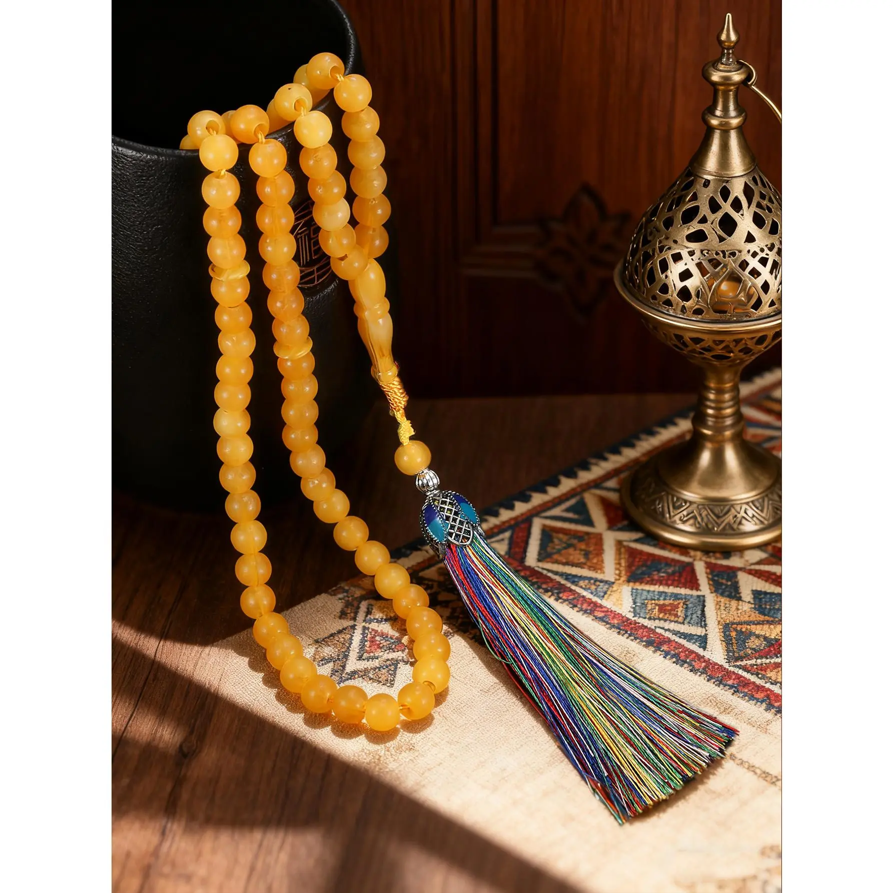Long Yellow Beaded Necklace for Women, Boho Ethnic Style with Tassel Accent, Casual Acrylic Chain for Folk Costumes, Colorful Beaded Necklace, Boho Style Beaded, Party Wear, Geometric Shape, Beaded Necklaces