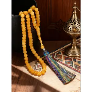 Tassel Yellow Bead Tasbih Necklace,Ethnic Style Versatile Prayer Bead Necklace