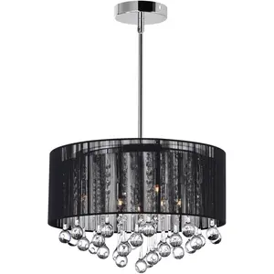 CWI Lighting Water Drop 6 Light 18 inch Chrome Drum Shade Chandelier Ceiling Light in Black 5006P18C-R(B)