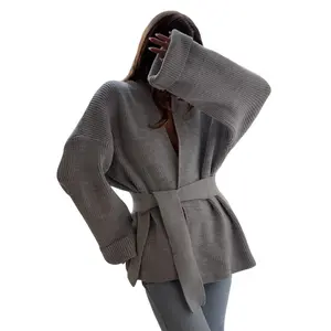 utcoco Womens Oversized Knit Cardigan Belted Wrap Sweater Long Sleeve Loose Fit Open Front Coat for Fall & Winter SpringStatements