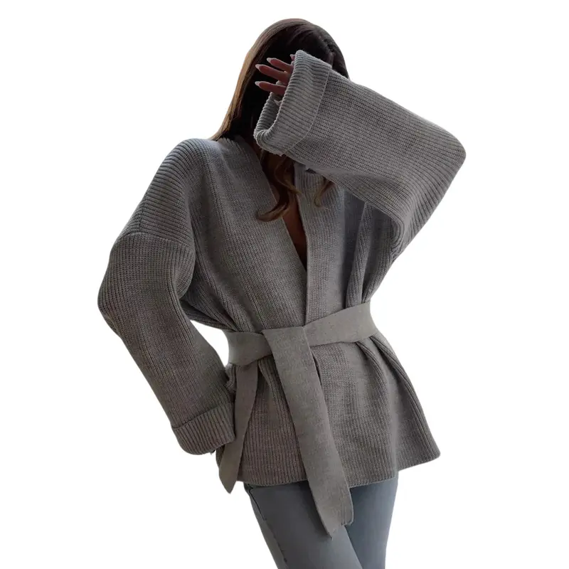 utcoco Women's Oversized Belted Wrap Knit Cardigan - Long Sleeve, Loose Fit, Open Front, Adjustable, Basic Casual Knitwear for Fall & Winter, Cardigan for Women