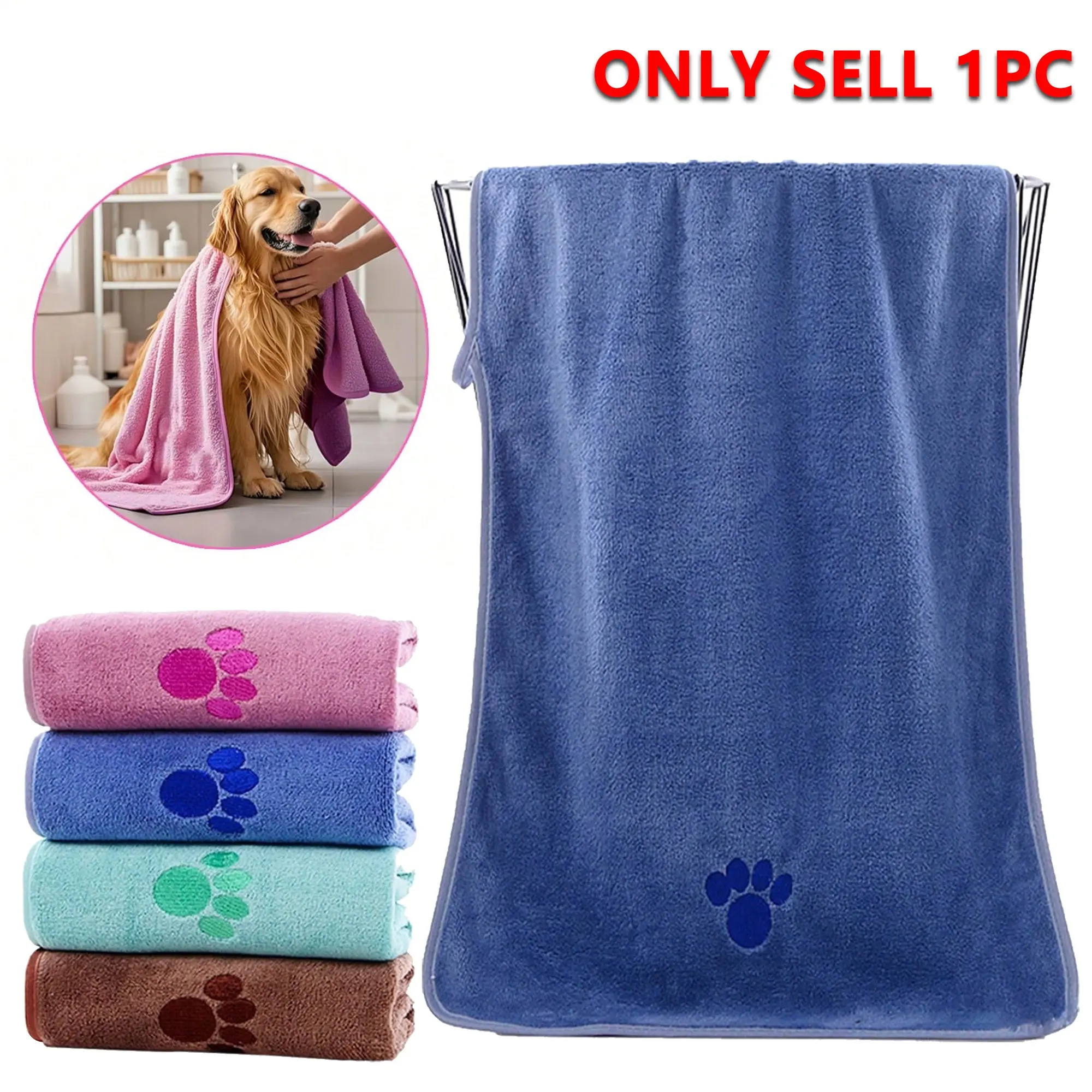 Pet Towel Absorbent Quick Dry Clean, Ultra-Fine Fiber, Pet Bathing Towel, Dog Grooming Towel, Embroidery Craft, Ideal for Pets