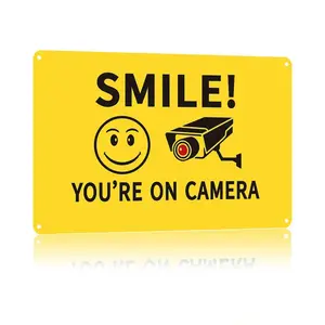 Smile You're On Camera Metal Sign 8x12 Security Surveillance Funny Warning Aluminum Wall Art for Home Restaurant Kitchen Bar Cafe Pub Farmhouse Garden Bathroom Garage Durable Rust Resistant