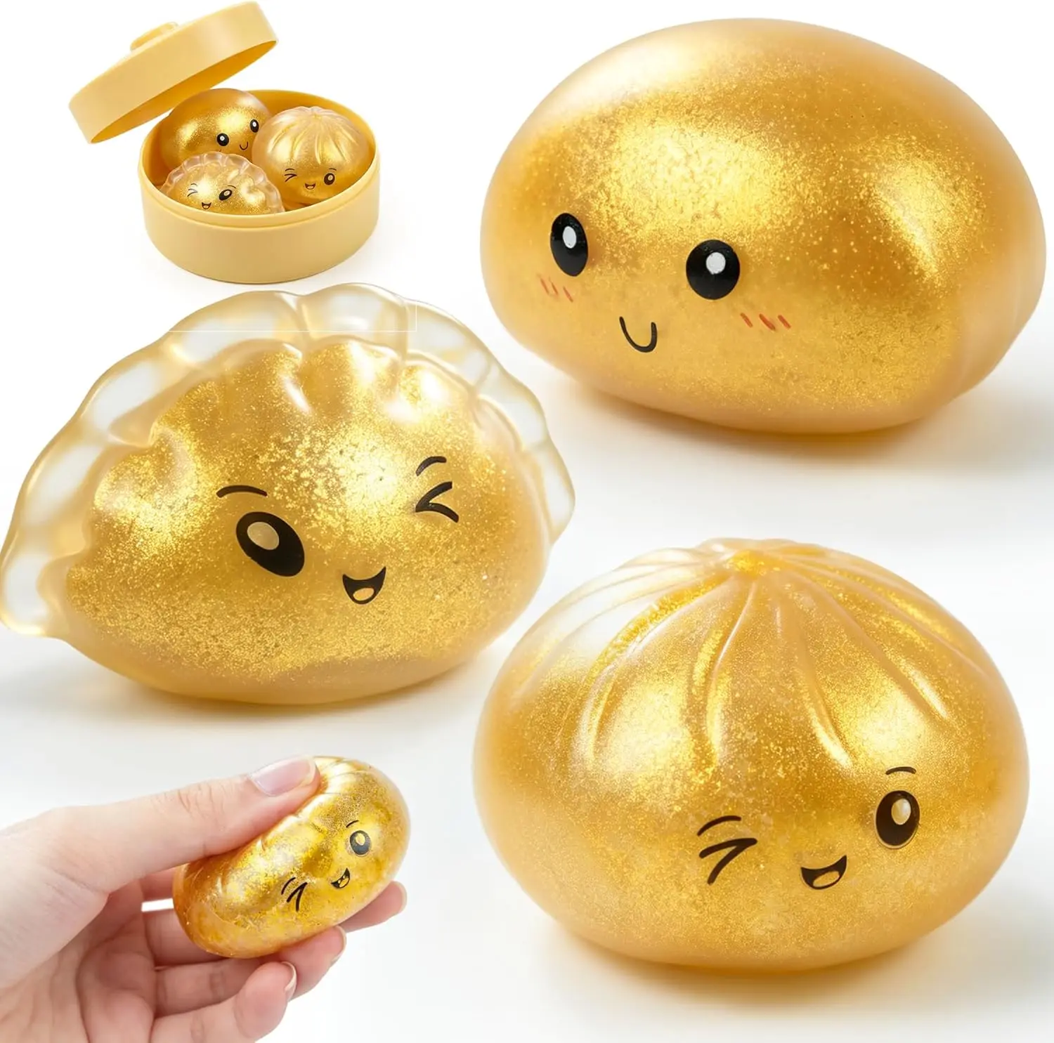 3 PCS Glitter Dumpling Squishy, Glitter Dumpling Squishy Mystery Box , Dumplings Sensory Squeeze Toy for Stress Relief Stretchy Desk Toys
