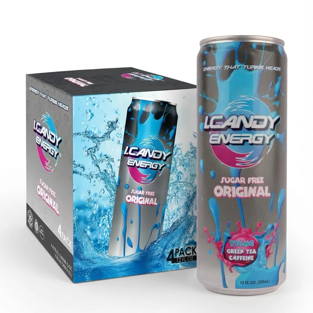 I.CANDY Energy Drink Sugar Free Original, Sugar Free Energy Drinks 4 Pack 12 oz Cans, Zero Sugar Zero Calorie, 114mg Caffeine, No Crash Energy