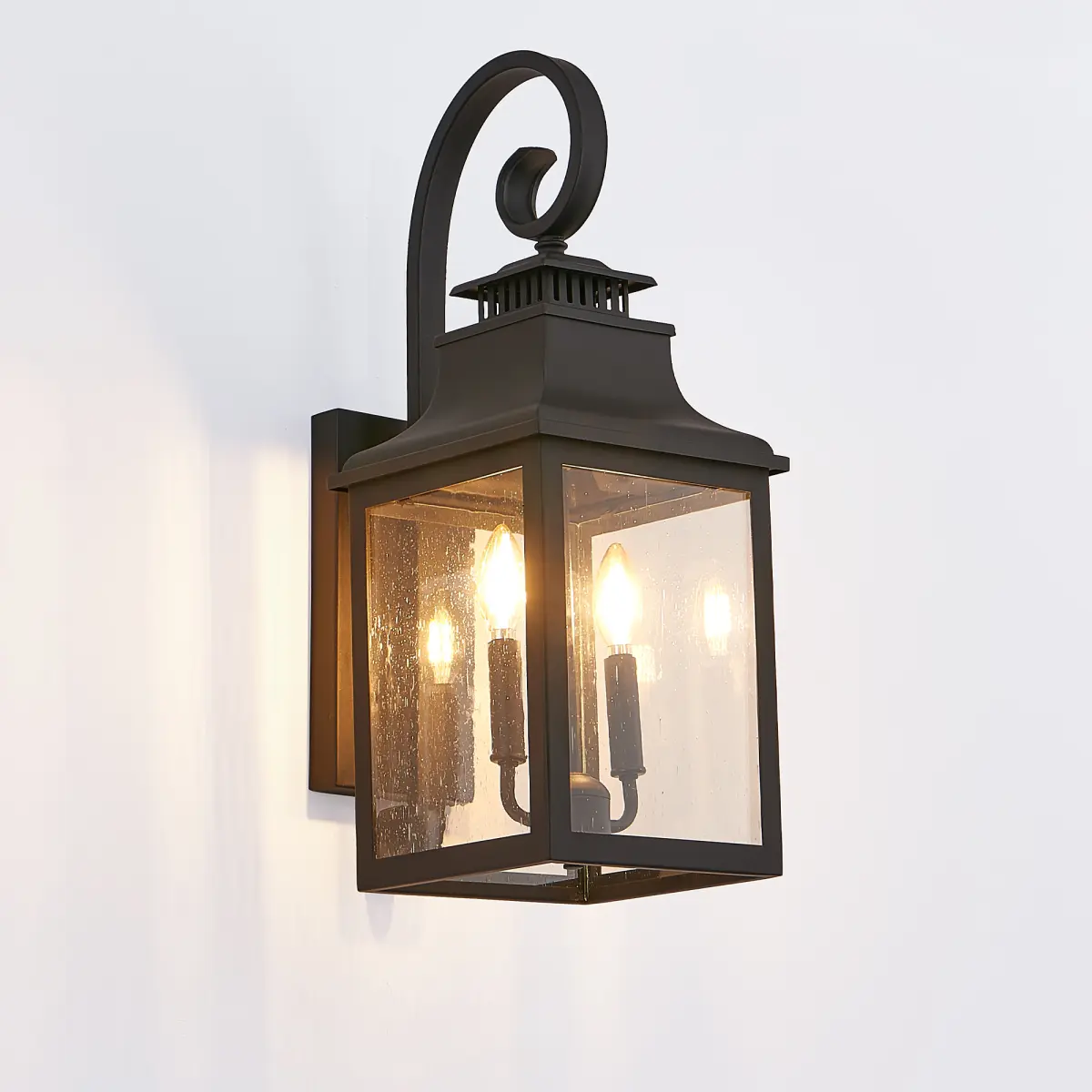 2-Pack 23" Black Vintage Outdoor Wall Lantern Sconce Aluminum Weatherproof Rustproof Clear Seeded Glass E12 Exterior Wall Light for Porch Patio Garden Garage Doorway Retro Style Design Easy Installation