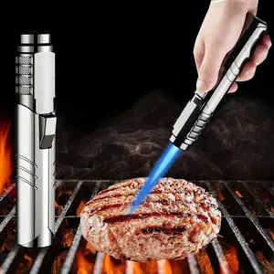 Outdoor Windproof Butane Gas Lighter, 2500° Melting Point, Powerful blue Flame Torch Jet Lighter, Metal Material 360° Use Welding Torch, Flame Adjustment, Lock Flame, Gift Box Packaging, Suitable For BBQ Welding Kitchen, Men's Gift (No Butane Gas)