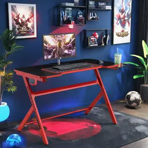 Caffoz JJS 48" Home Office Gaming Computer Desk with Cable Management R Shaped Large Gamer Workstation PC Table with Cup Holder Headphone Hook Mouse Pad Black Sturdy Design