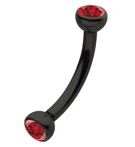 Black PVD Titanium Double Bezel Red CZ Internally Threaded Curved Barbell