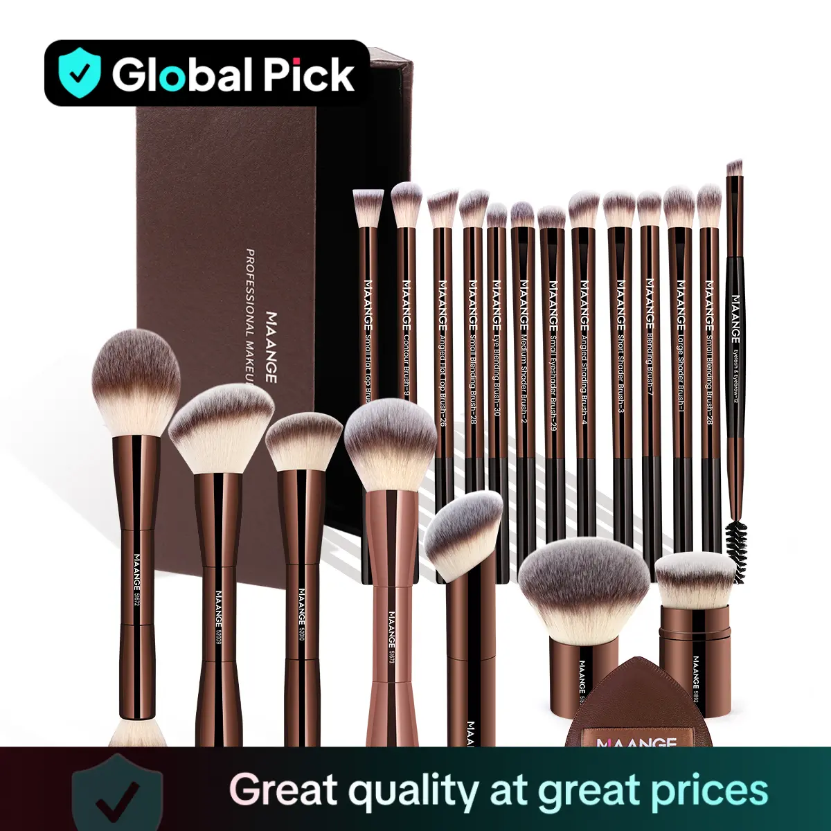 MAANGE Makeup Brush & Puff Set with Storage Box, 20pcs Makeup Brushes & 1 Count Puff & 1 Count Brush Storage Case, Professional Makeup Tools for Women