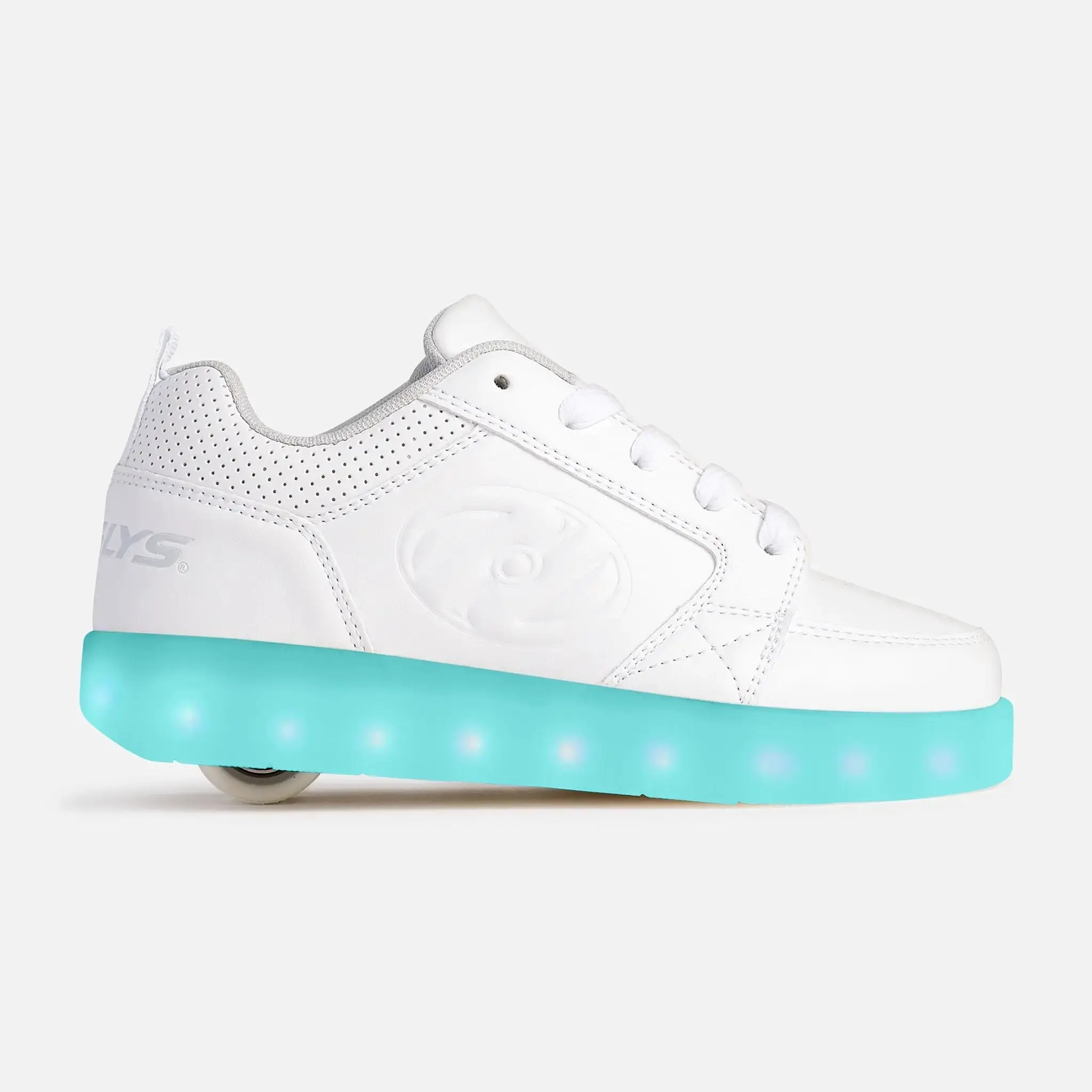 Light Up Heelys! All White Premium 1 Lo with Light up bottom. Different settings. With on and off button Light Up Heelys! All White Premium 1 Lo with Light up bottom. Different settings. With on and off button