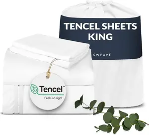 Eucalyptus Sheets – 100% Tencel Sheets, 300 TC Ultra-Soft, Breathable Percale Weave, 4-Piece Bedding Set for a Refreshing, Comfortable Sleep (White, King)