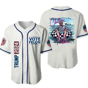Trump 2024 Chillin Like A Felon Baseball Jersey, America Flag Baseball Jersey - Adult & Youth Size