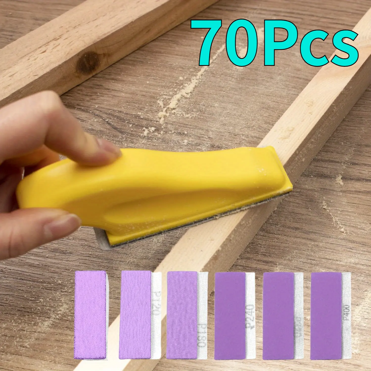 70-Piece Aluminum Oxide Micro Sander Kit - 3.5x1 Inches Plastic Mini Sander with Detail Handle, Hook Loop Grip, Easy Replace 80/120/180/240/400 Grit Polyurethane PU Sandpaper for DIY Crafts, Tight Narrow Spaces Home Improvement Paint Supply Tool