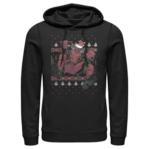 Men's Marvel Deadpool Santa Hat Ugly Sweater Holiday Pull Over Hoodie