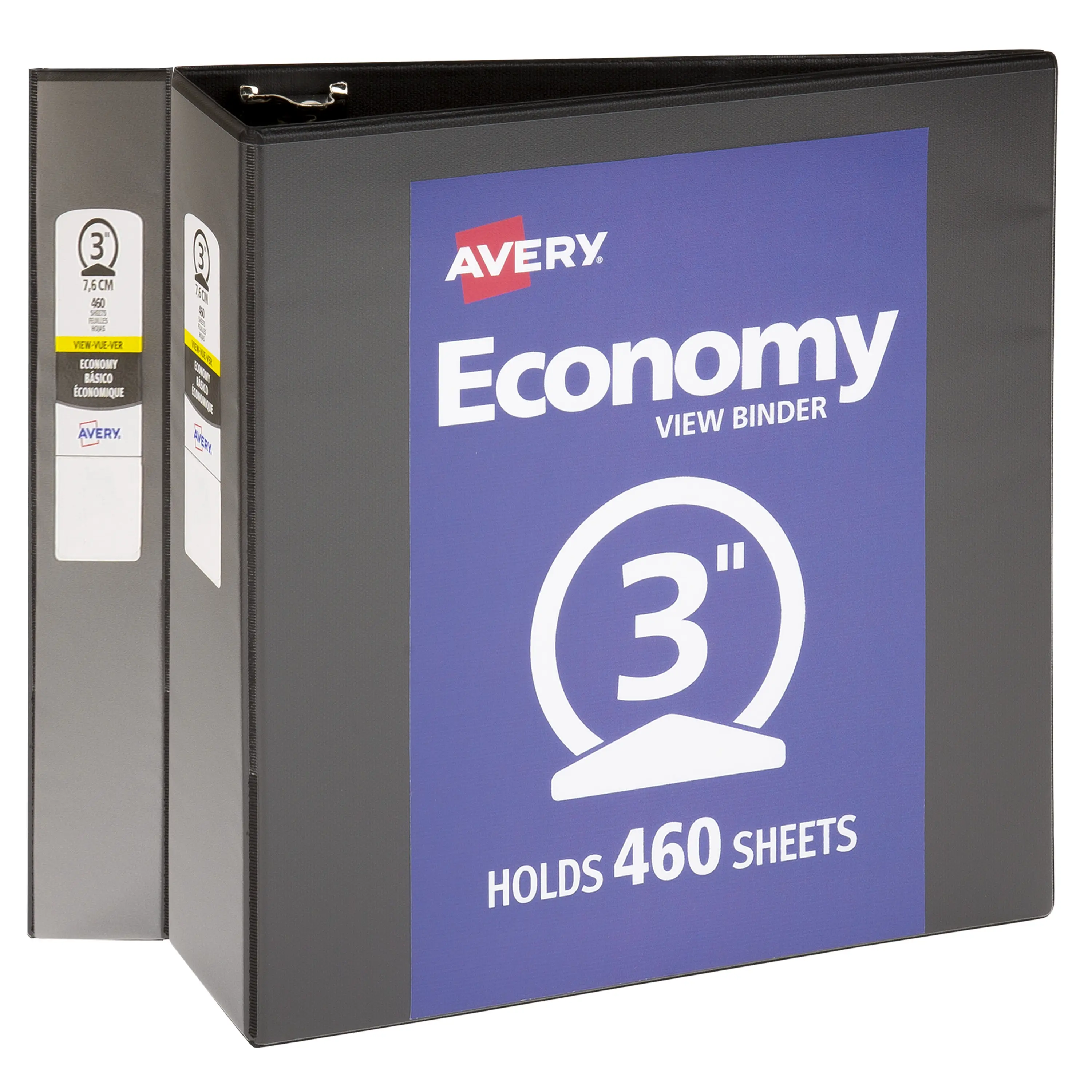 Avery Economy View 3-Ring Binders, 3 in Back-Mounted Slant Rings, 2 Black Customizable Polypropylene Nonstick Photo Album Binders (46037), Customizable Binder, Extra Storage Capabilities