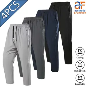 4PCS Bundle Men's Casual Pants | Elastic Waist Drawstring Summer Daily Wear Bottoms