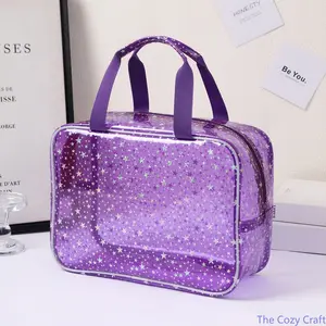 Large Capacity PVC Toiletry Bag, Cute Star Pattern Makeup & Cosmetic Travel Pouch with Zipper Closure, Waterproof Handheld Storage Organizer for Travel, Vacation, Gym, Dorm, Daily Use outdoorfun