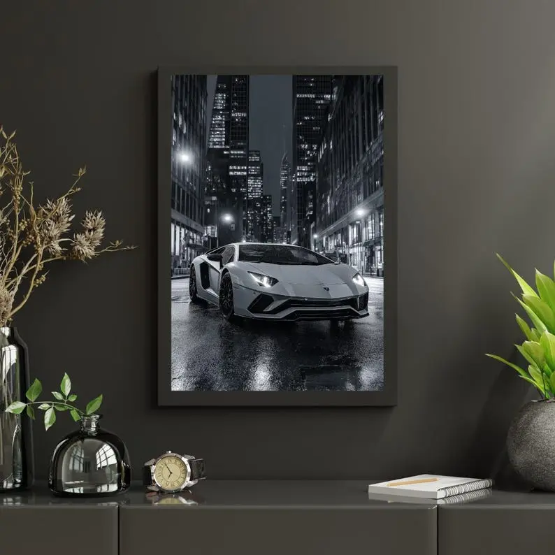 Lamborghini Aventador Poster | Black And White Supercar Wall Art [UNFRAMED]