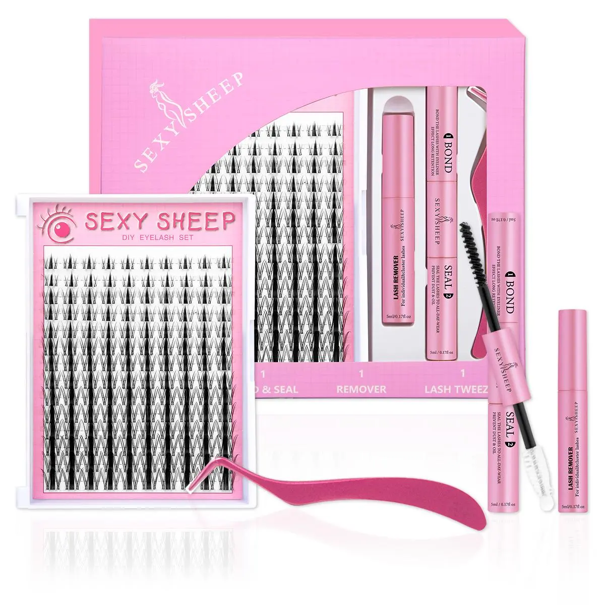 Manga C Curl Wet Look DIY Eyelash Extensions Kit, Includes Lash Tools, Makeup Eyelashes Extension, 1 Count Eyelash Bond Glue & Seal & Remover & Tweezers & Eyelash Brush, Eye Makeup Accessories