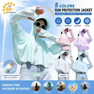 UPF 50 Sun Protection Jacket for Women Lightweight Cooling UV Hoodie with Face Cover Breathable Quick Dry Sun Shirt with Thumb Holes for Outdoor Hiking Fishing Cycling Beach Travel