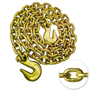 G80 Transport Binder Chain 1/2 Inch x 10 Foot Safety/Binder Chain with Clevis Grab Hooks 12,000 lbs Safe Working Load Logging Chain for Transporting Towing Tie Down Binding Equipment