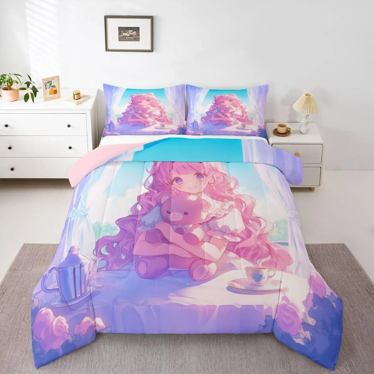 3D Anime Comforter Set,Japanese Romance Love Bedding Cartoon Anime Gifts Bedding Comforter Sets,Rabbit Lovers Gifts - 1 Comforter