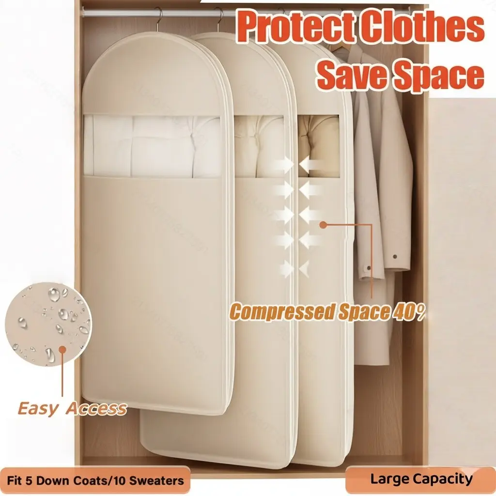 Clothes Storage Compression Bag, Three Sizes Available, Visible Dual-Layer Zipper Hanging Bag, Wardrobe Organization Essential