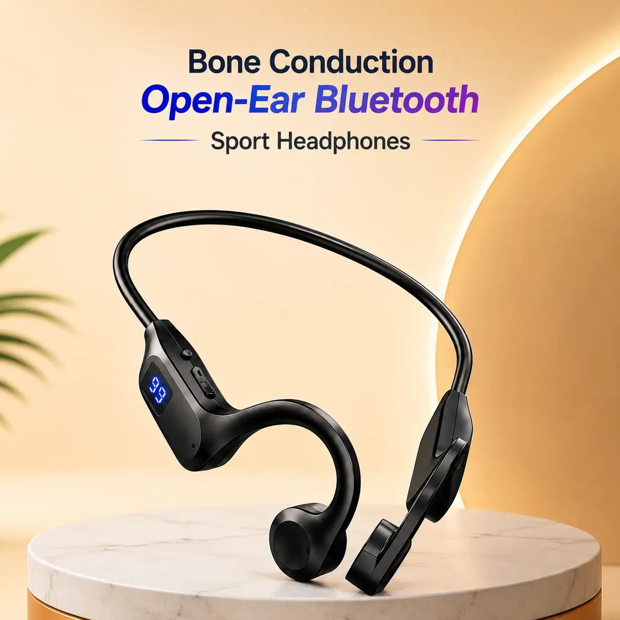 Wireless Bone Conduction Open-Ear Gym Headphones - Electronic, Active Noise Cancellation, Digital Display, DualPitch Premium Sound, Smart Mic, Sweatproof Water Resistance, Type-C Chargeable, Bluetooth Audio, Fitness Cycling Headphones