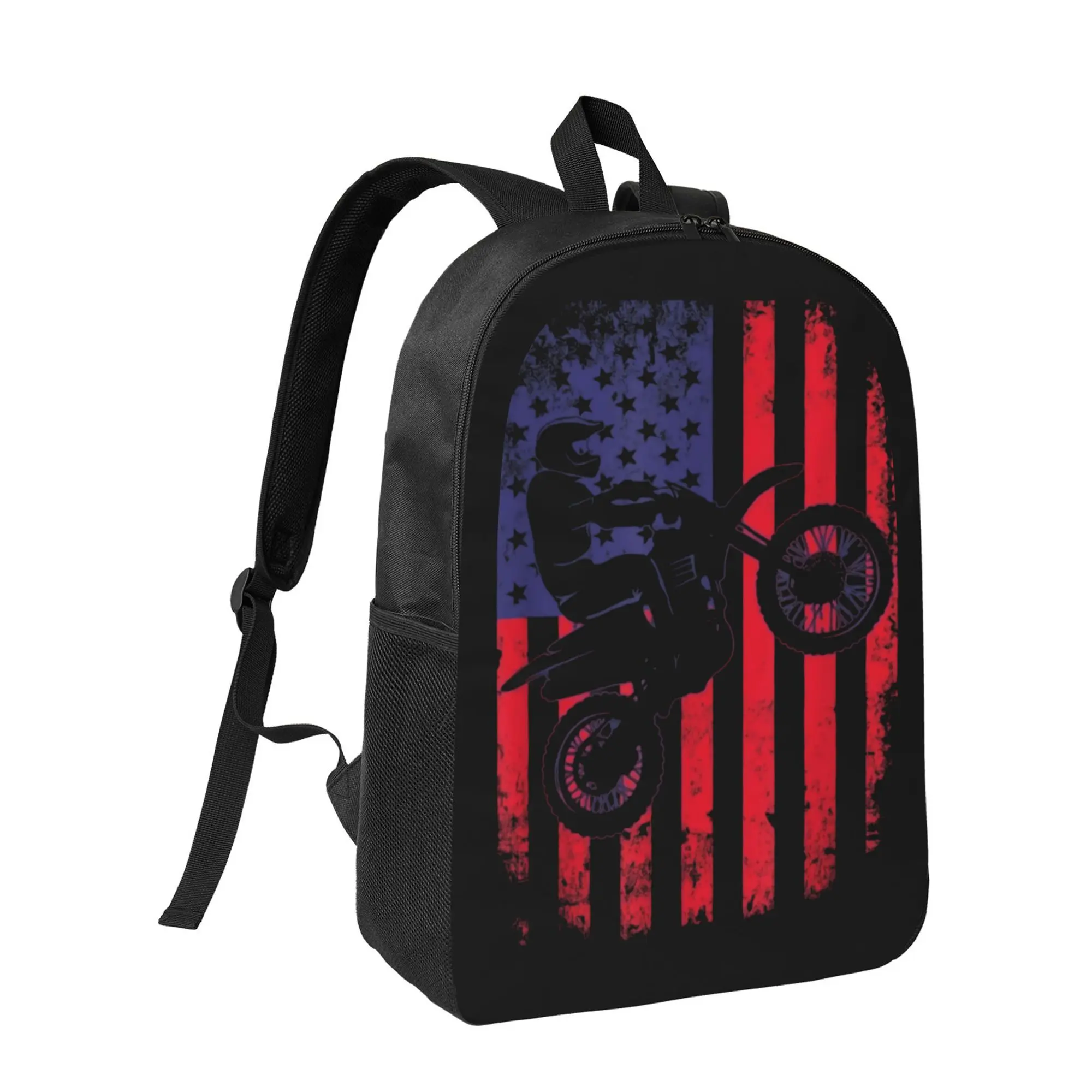 Best Trendy Boys' Patriotic Dirt Bike American Flag Backpack - Lightweight, Adjustable Straps, Black with Red & Blue Striped Design, Durable Polyester for School & Casual Use, Casual Backpack |   Patriotic Design |   Adjustable Straps Supplies