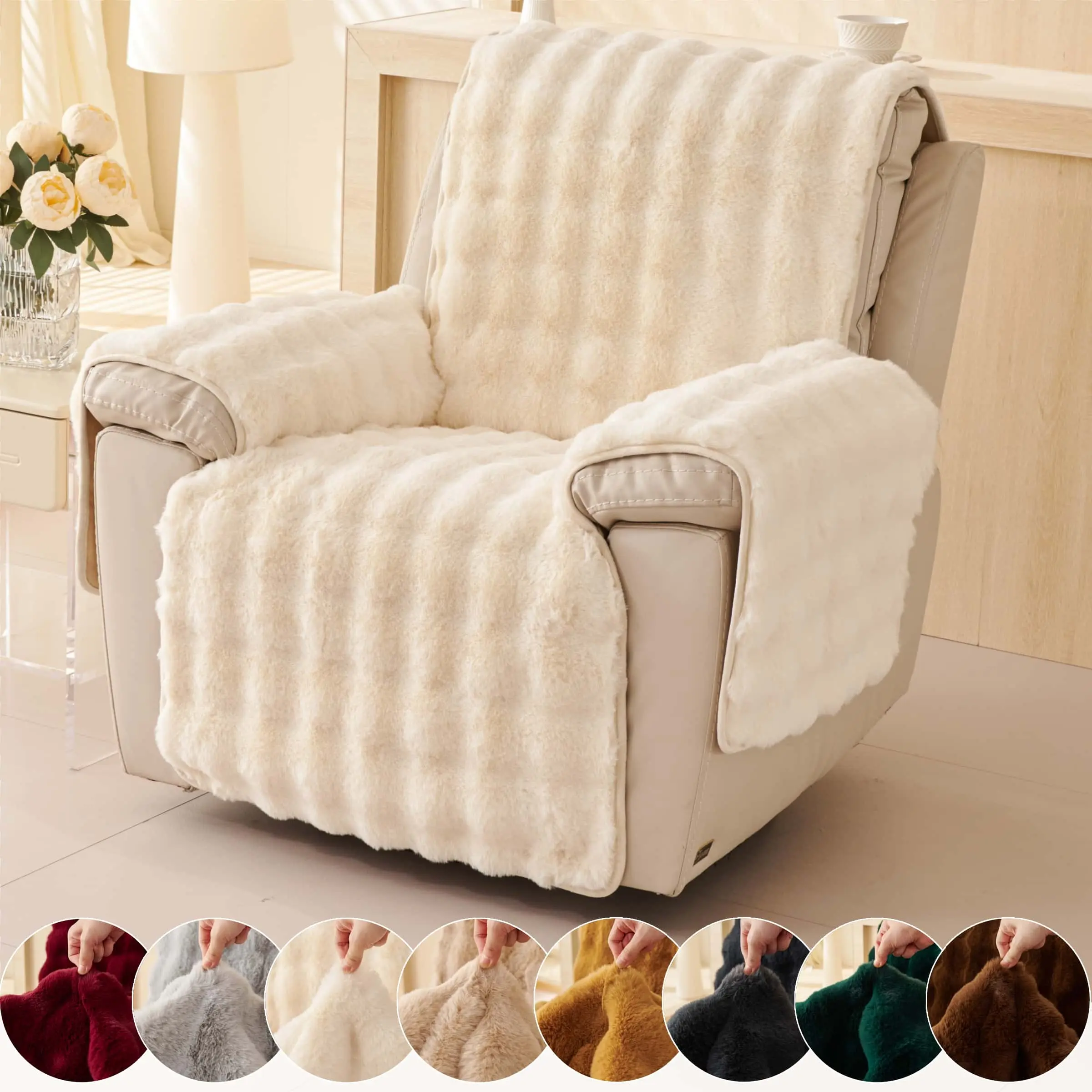 Rabbit plush Couch Cover for Armchair & Recliner, Soft Sofa Cover, Anti-Slip Chair Cover, Soft Sofa Protector, Living Room Decor, Decorative Couch Cover, Pet-Friendly Couch Cushion, Washable Sofa Pad, Dustproof Sofa Slipcover