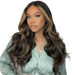 UNice Glueless Black Blonde Highlights Body Wave Wig Pre-Cut 13x4 HD Lace Frontal Human hair Wigs with Bleached KnotsBeginners Friendly