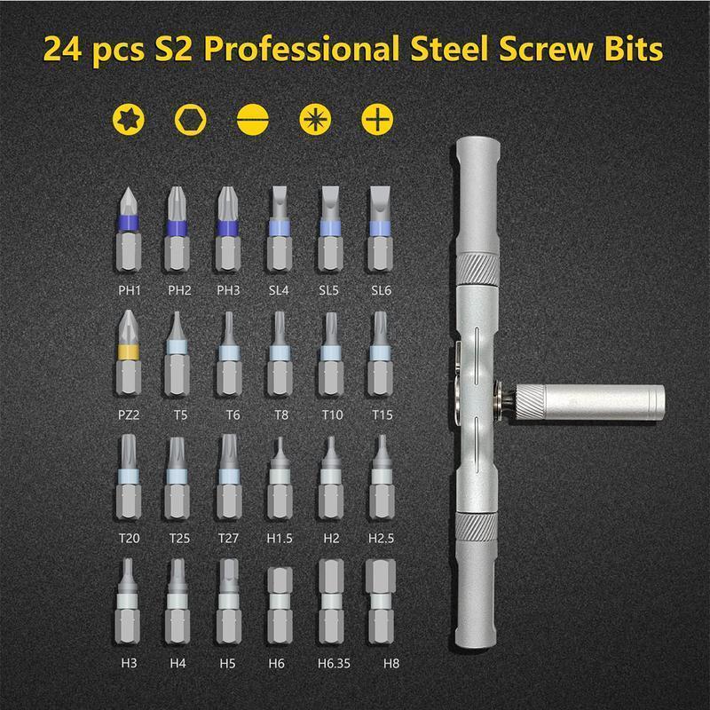 SEESE 24 in 1 Magnetic Screwdriver Set,Multifunctional Drill Bit Set,Household Repair Tool Kit,Detachable T-shaped Ratchet Handle Hardware