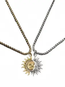 2pcs Sun & Moon Couple Necklaces, Gold Silver Matching Pendant, Gothic Vintage Chain, Magnetic Attraction Friendship Necklace, for Best Friends, Lovers, Daily Wear, Party, Matching Jewelry
