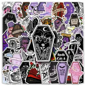 50pcs Dark Coffin Series Stickers for Scrapbooks Journals Laptops Water Bottles Cars, Inspirational Faith-Based Designs Universal Car Sticker, Perfect Gift Idea, Halloween, Skull Decal, Sticker Decals
