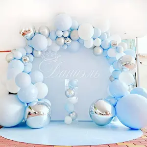 114pcs Light Blue Sliver Balloon Garland Arch Kit, Metal Blue White And Silver Balloons background, Suitable for Baby showers, Bridal Showers, Birthday, Wedding, Single Parties, Anniversary Party Decorations Balloons Globos